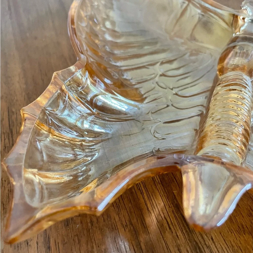 Jeanette Marigold Carnival Glass Butterfly Dish - Picture 2 of 6